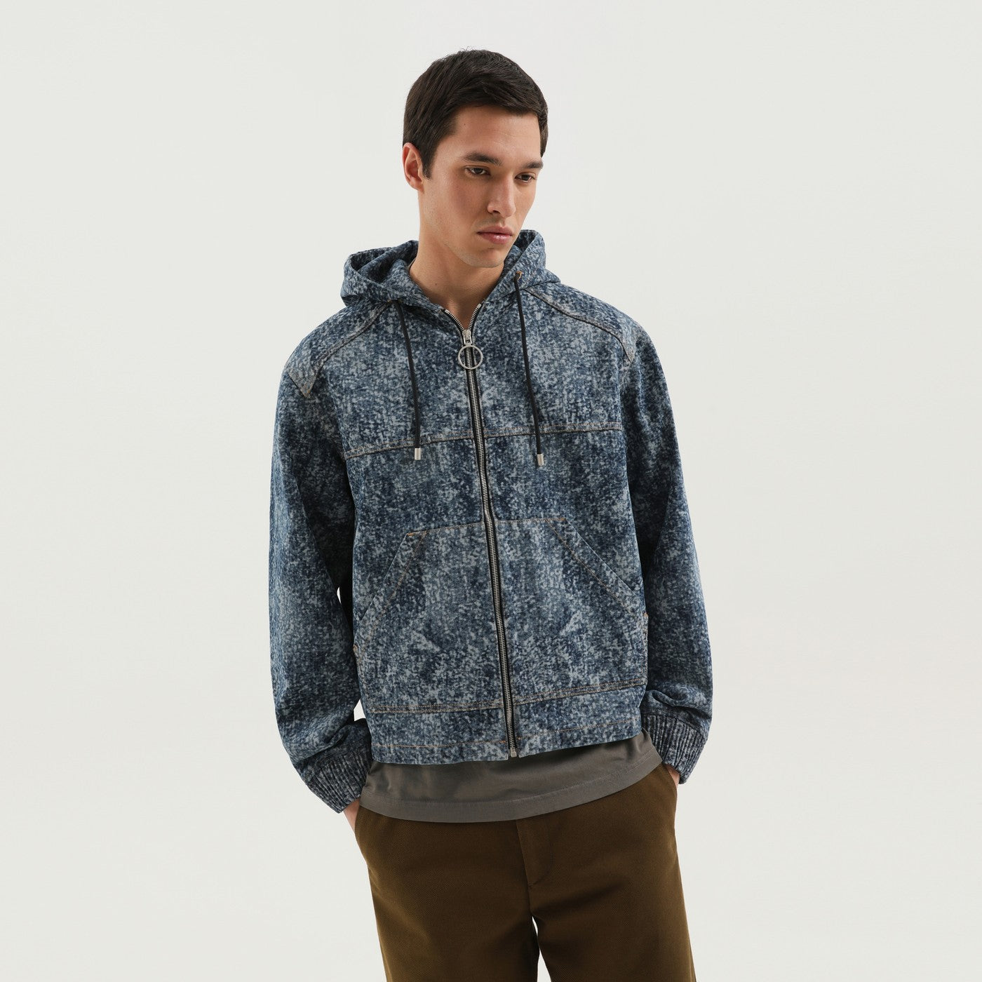 1989 STUDIO Felpa con zip in denim marmorizzato