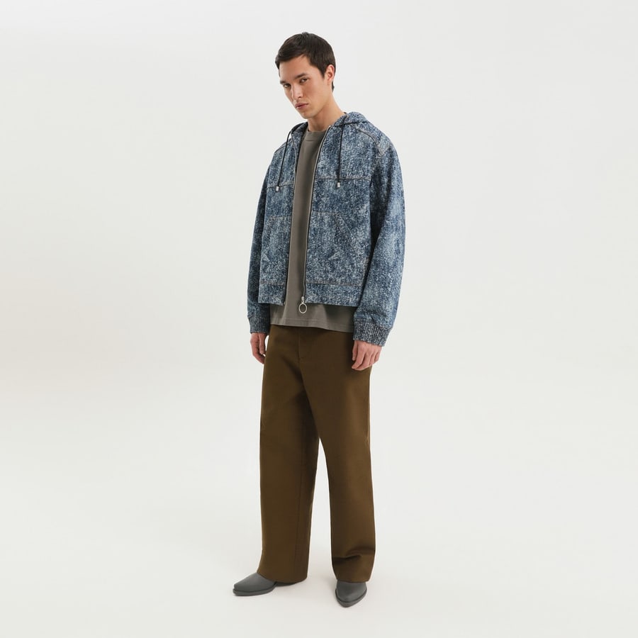 1989 STUDIO Felpa con zip in denim marmorizzato, view 2
