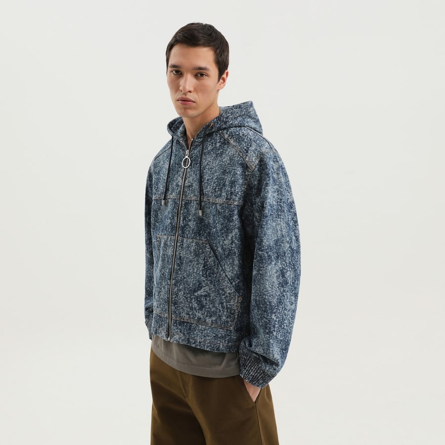 1989 STUDIO Felpa con zip in denim marmorizzato, view 3