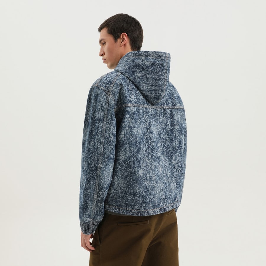 1989 STUDIO Felpa con zip in denim marmorizzato, view 4