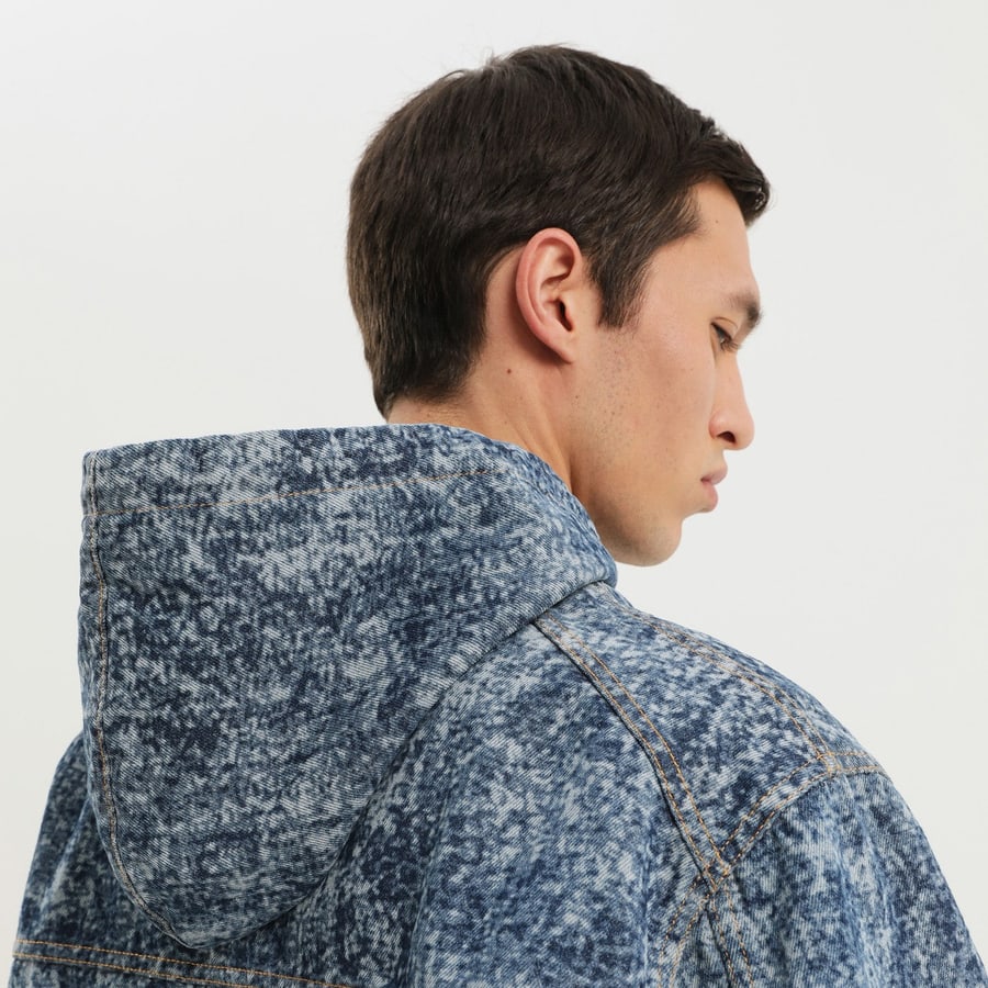 1989 STUDIO Felpa con zip in denim marmorizzato, view 6