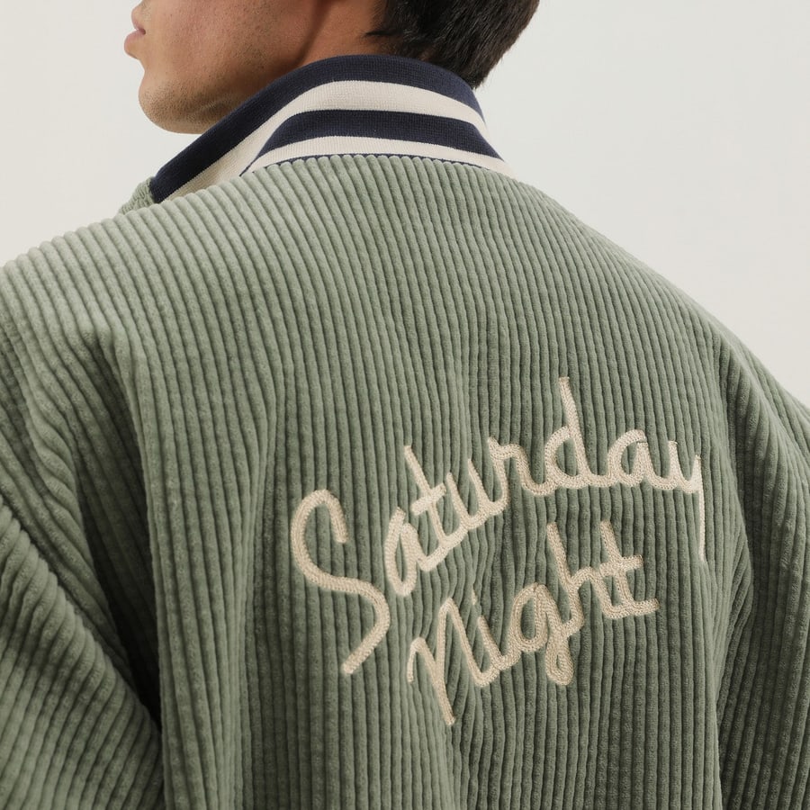 1989 STUDIO Giacca Varsity in velluto a coste verde chiara, view 5