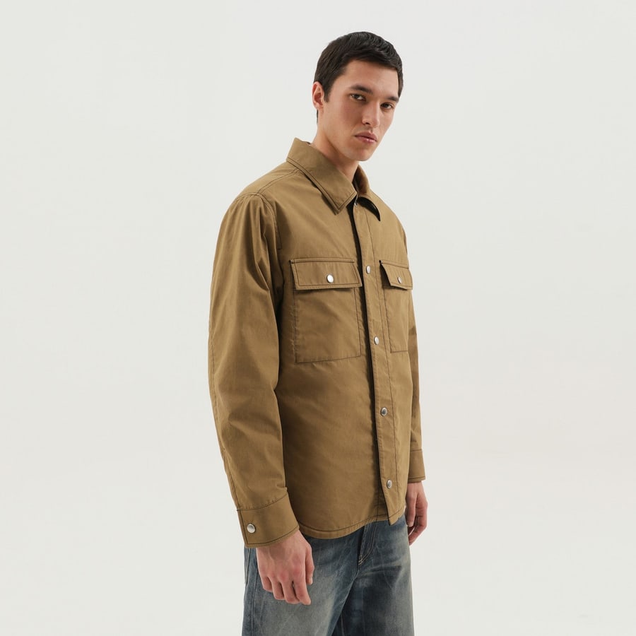 1989 STUDIO Shirt-jacket color kaki con tasche, view 3