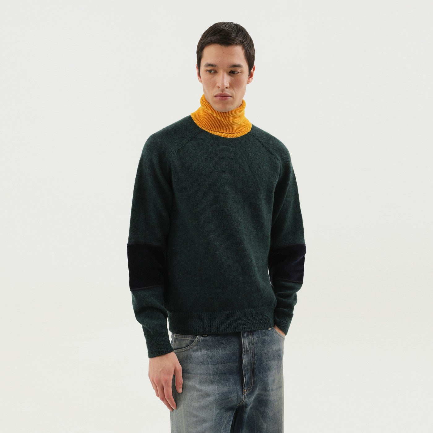 1989 STUDIO Maglione a collo alto verde e giallo