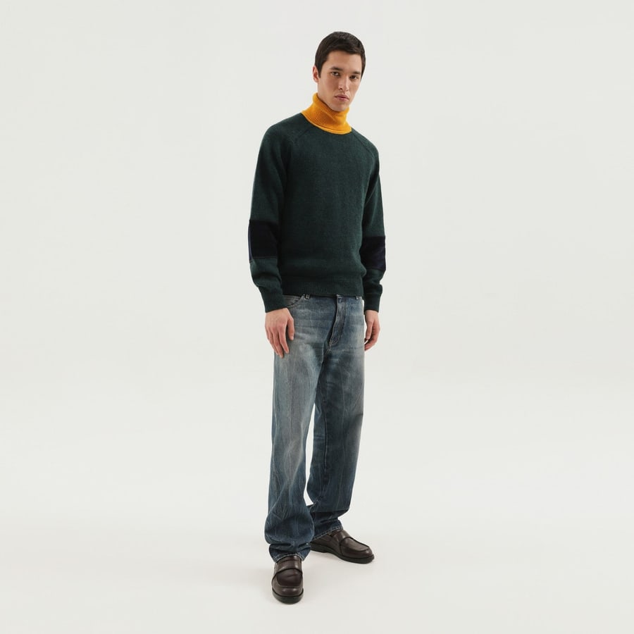 1989 STUDIO Maglione a collo alto verde e giallo, view 2