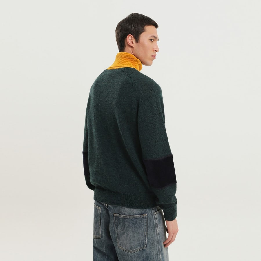 1989 STUDIO Maglione a collo alto verde e giallo, view 3