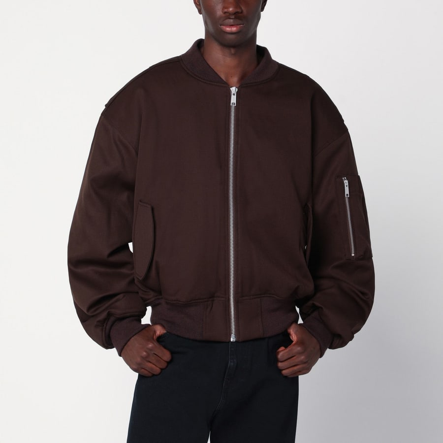Entire Studios Bomber con zip marrone scuro in lana