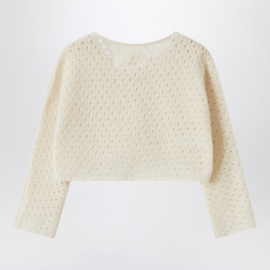 TEDDY & MINOU Cardigan e berretto color crema in maglia traforata, view 2