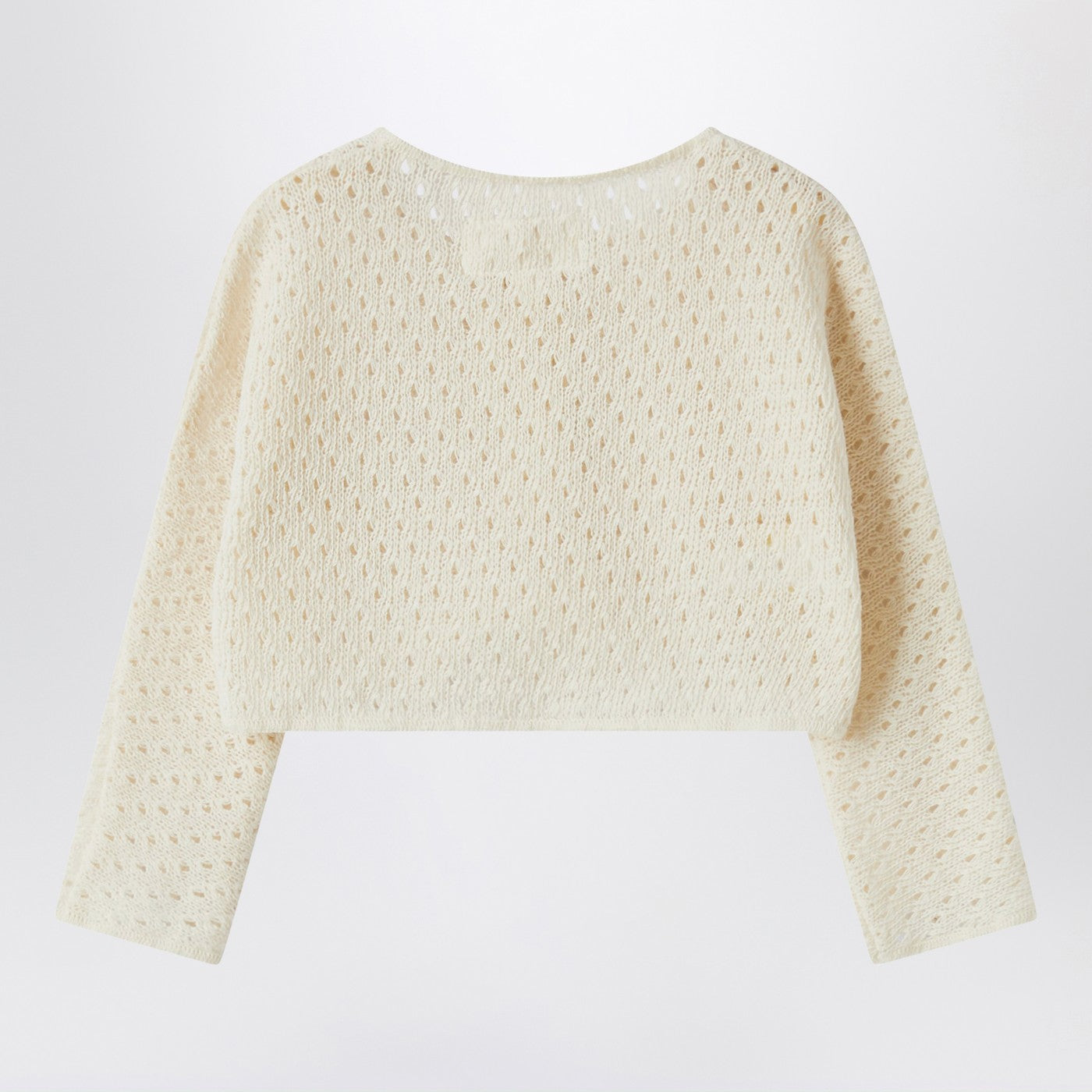 TEDDY & MINOU Cardigan e berretto color crema in maglia traforata, view 2