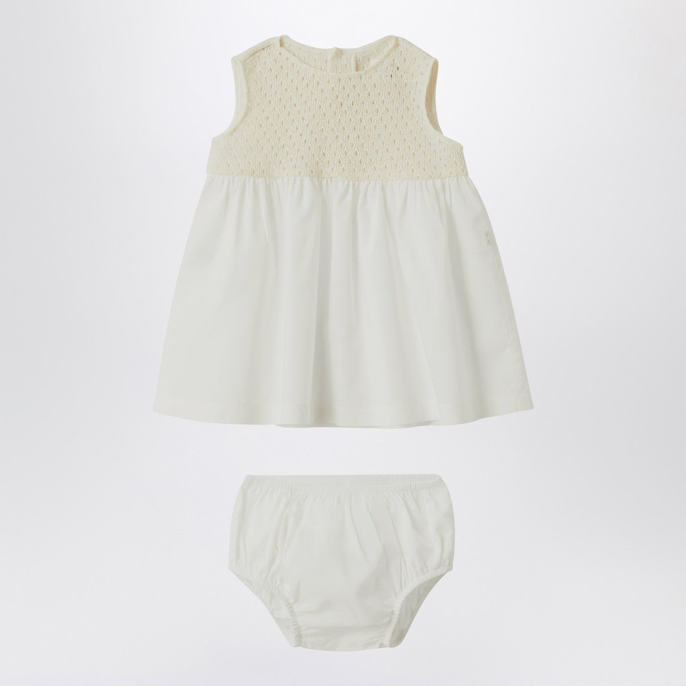 TEDDY & MINOU Abito color crema in maglia traforata e voile