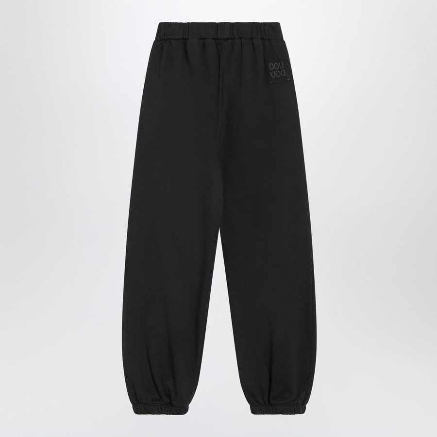 DOUUOD Pantalone jogging nero in cotone, view 2
