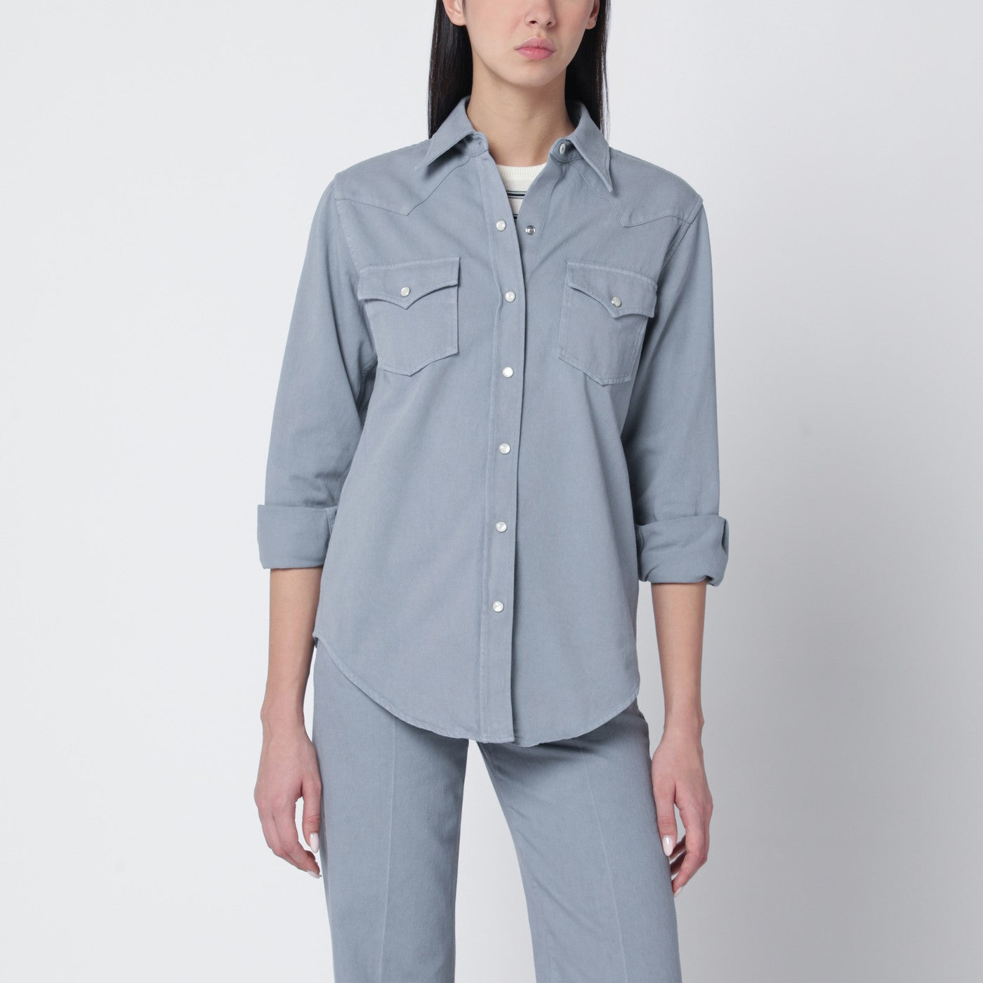 A.P.C. Camicia grigia azzurra in cotone