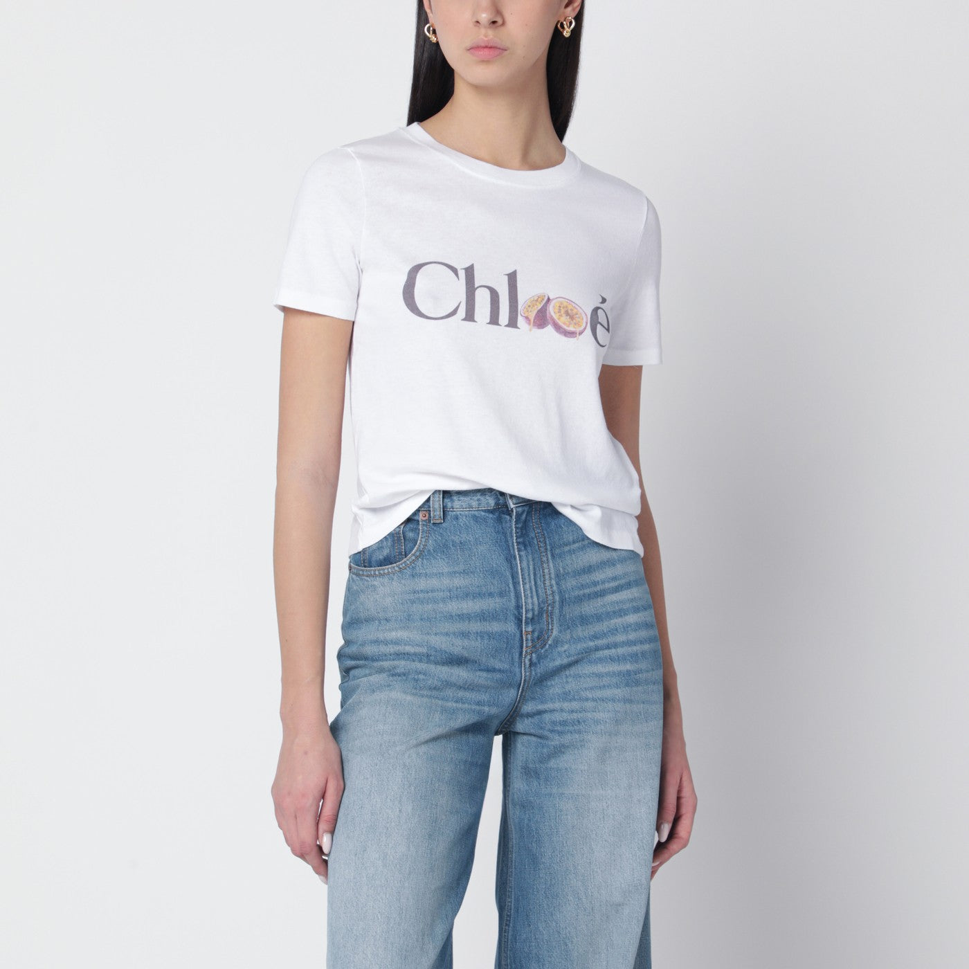 Chloé T-shirt bianca con stampa logo