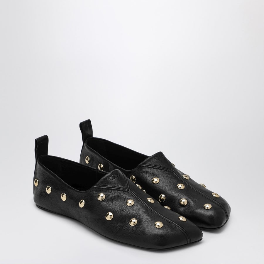 Chloé Ballerine Rita nere in pelle con borchie, view 2