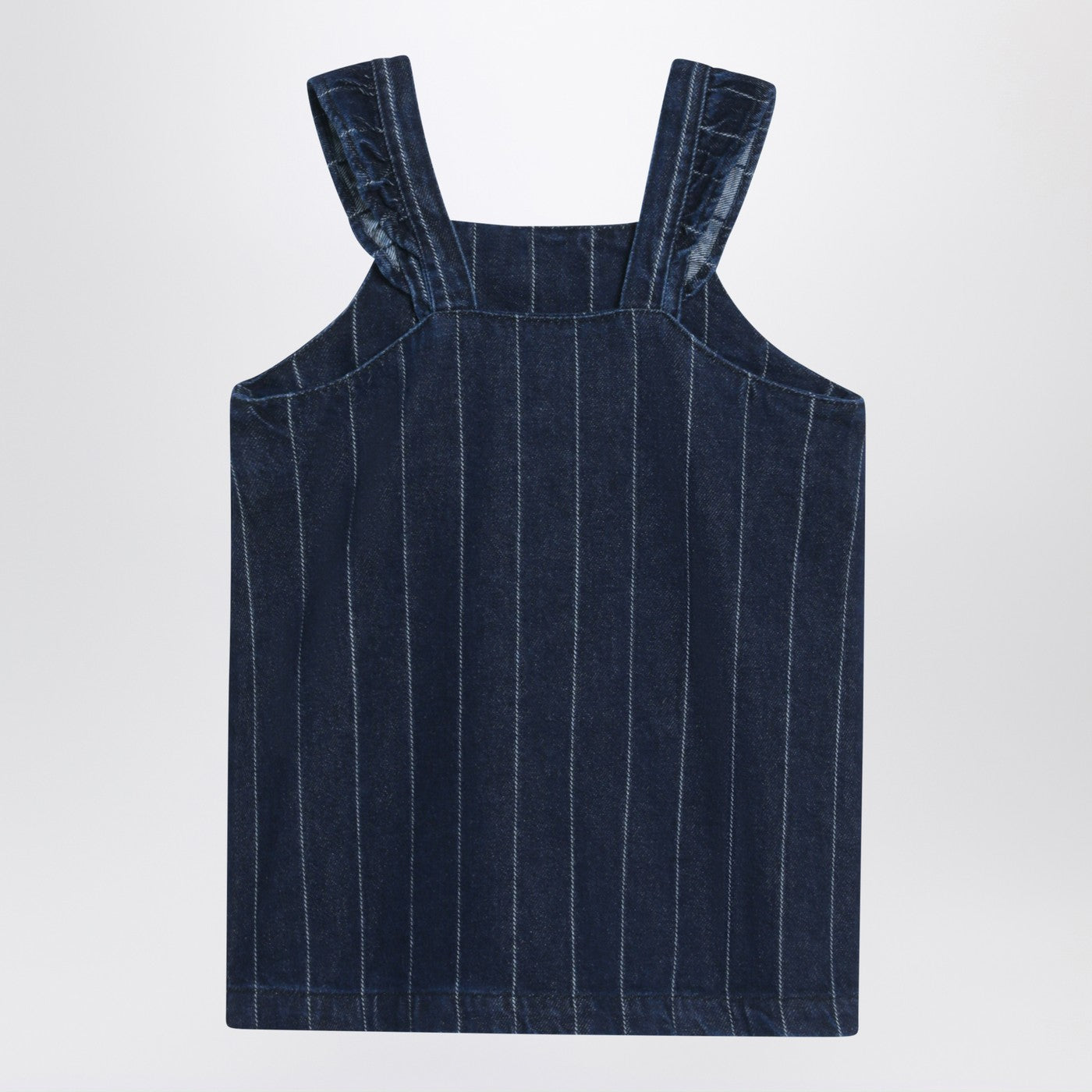 BOBO CHOSES Abito blu navy in denim con treno, view 2