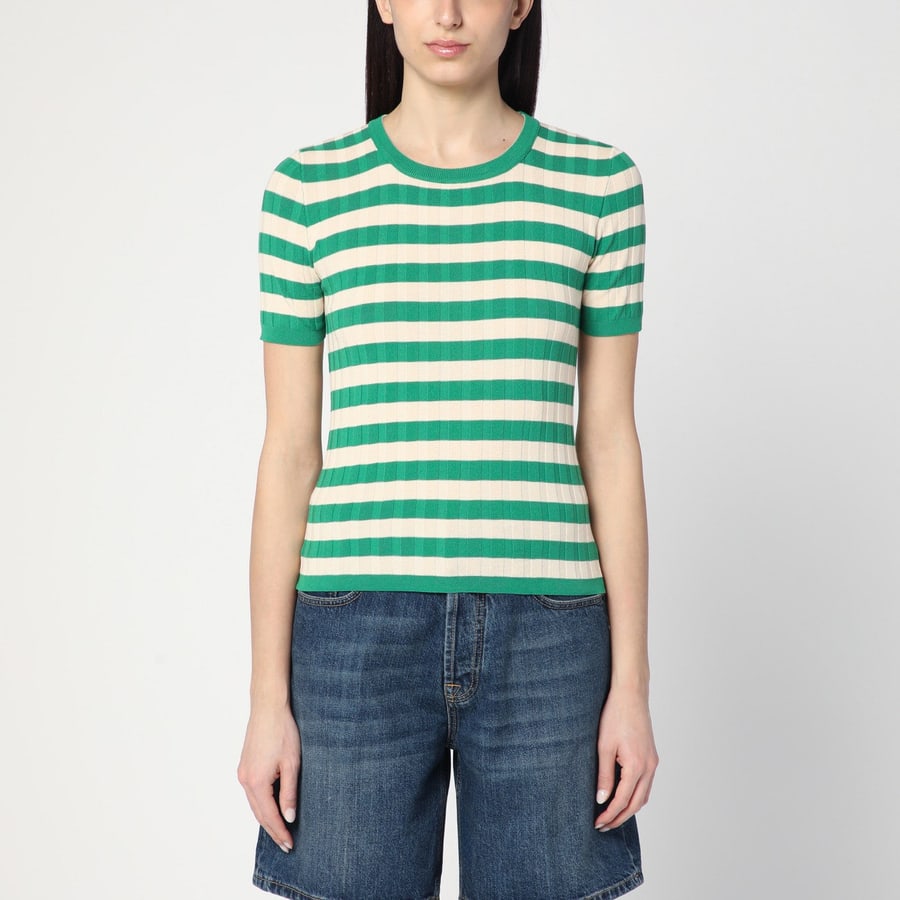 ROBERTO COLLINA Maglia a righe verde/avorio in cotone