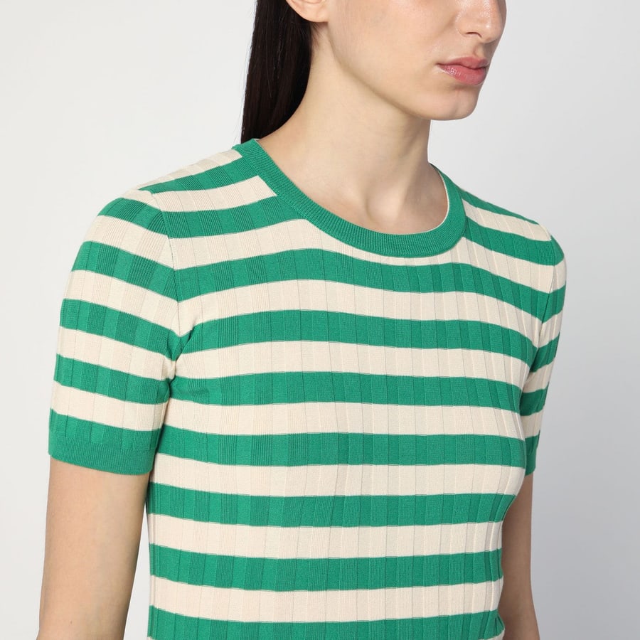 ROBERTO COLLINA Maglia a righe verde/avorio in cotone, view 4