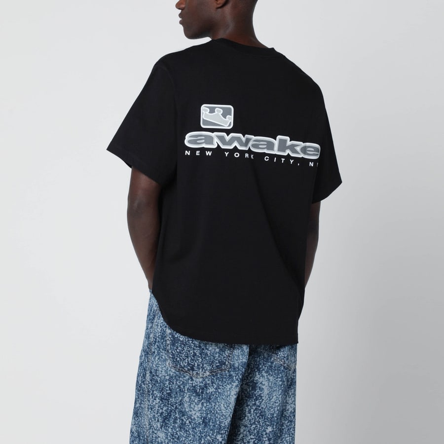 AWAKE NY T-shirt nera in cotone con logo, view 3