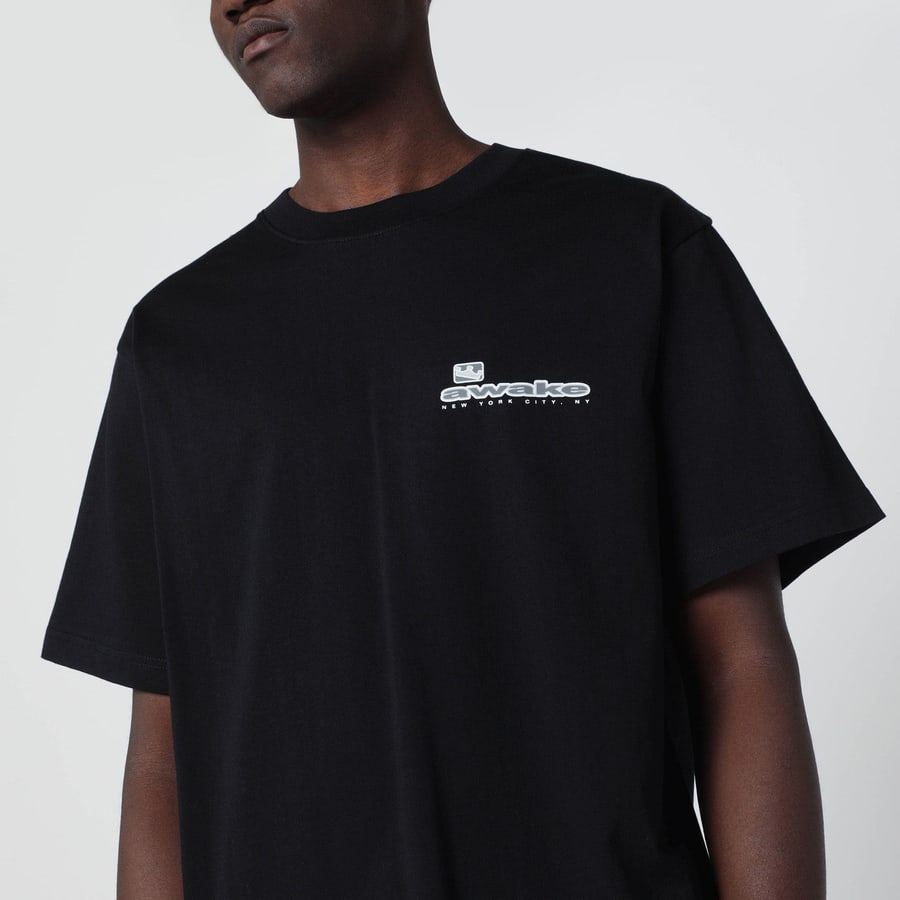 AWAKE NY T-shirt nera in cotone con logo, view 4
