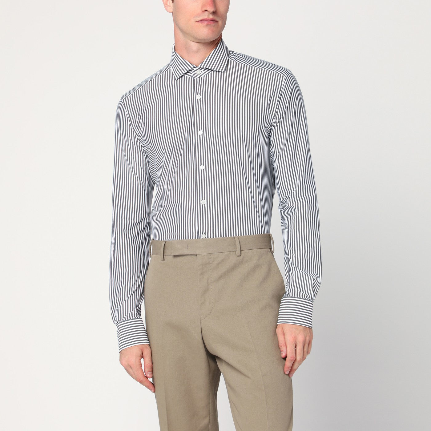 XACUS Camicia Active bianca a righe Tailor Fit