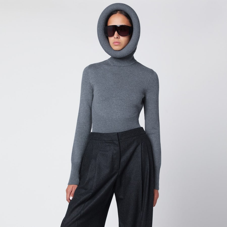 Alaïa Maglione con cappuccio grigio in lana