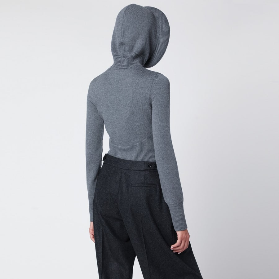 Alaïa Maglione con cappuccio grigio in lana, view 3