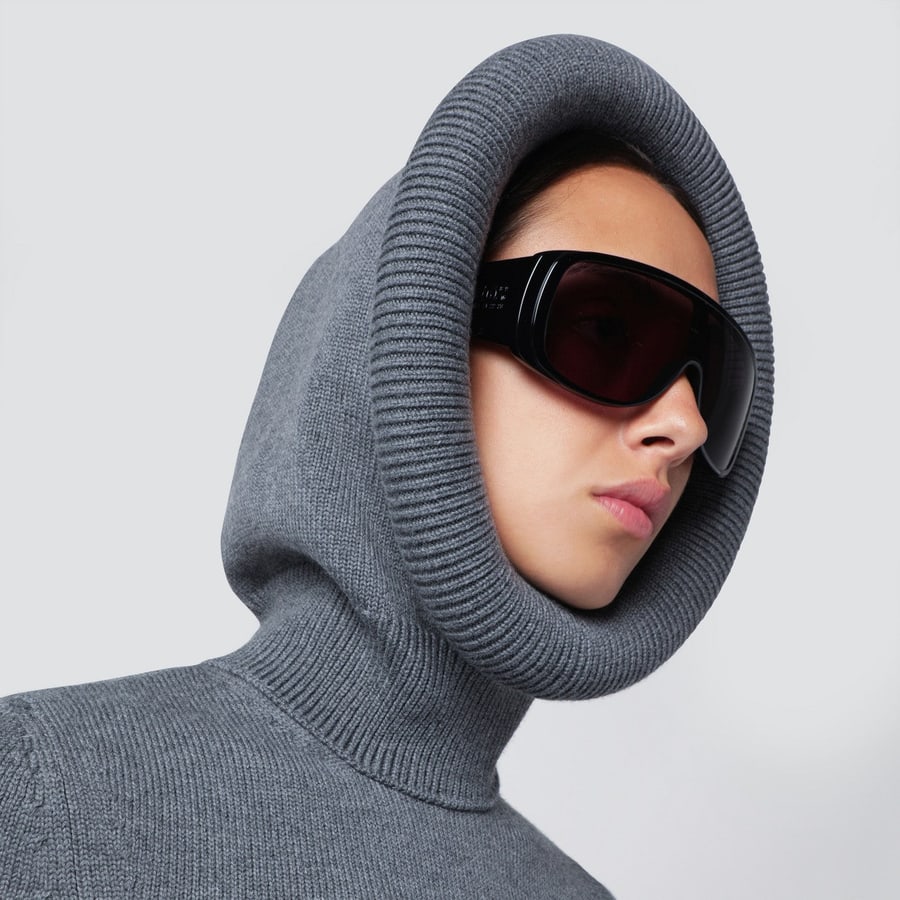Alaïa Maglione con cappuccio grigio in lana, view 4