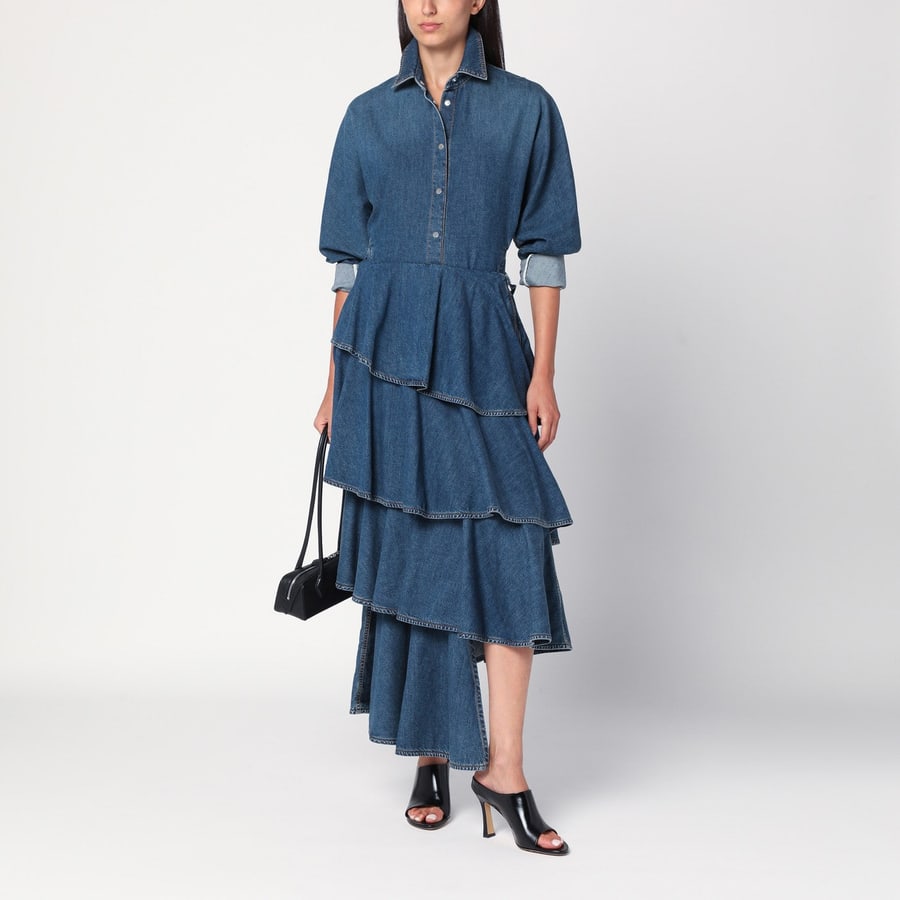 Alaïa Camicia arrotondata blu in denim, view 2