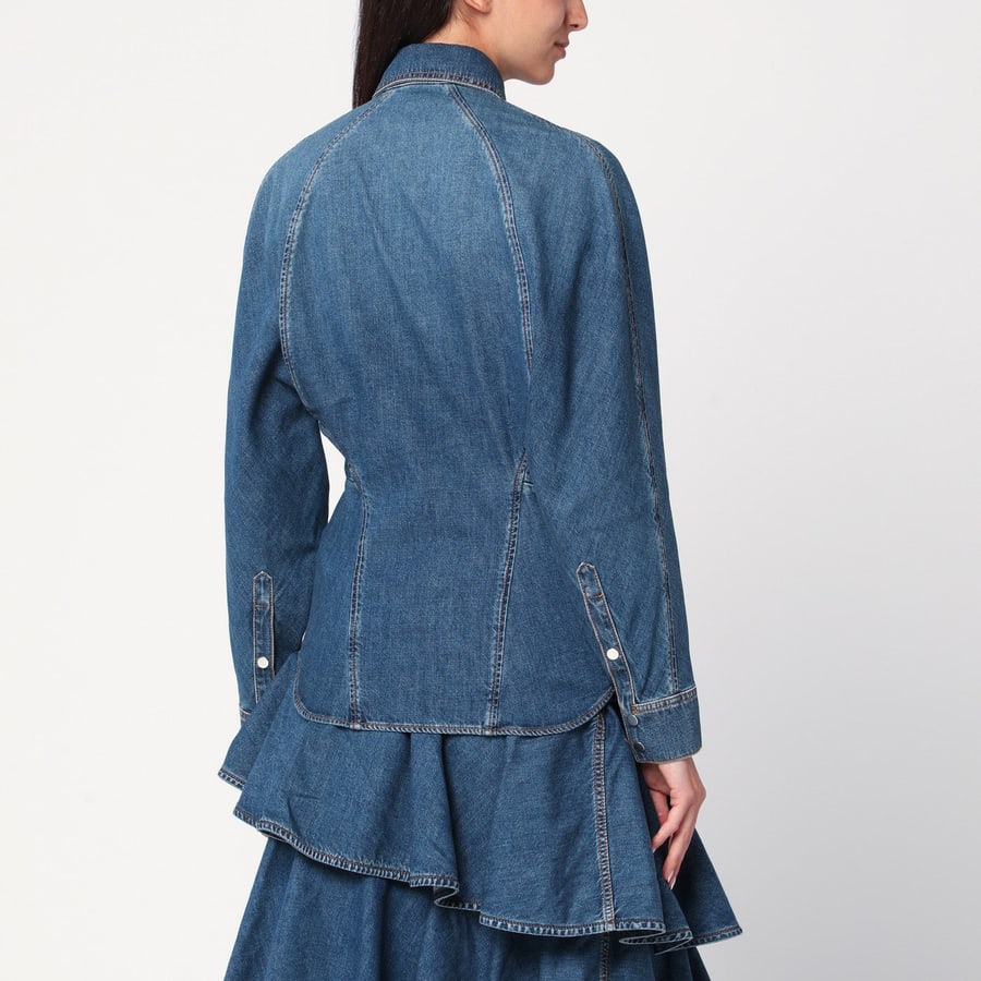 Alaïa Camicia arrotondata blu in denim, view 3