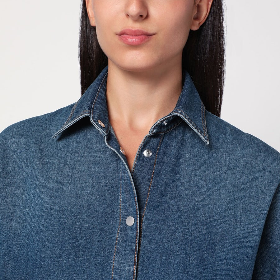 Alaïa Camicia arrotondata blu in denim, view 4