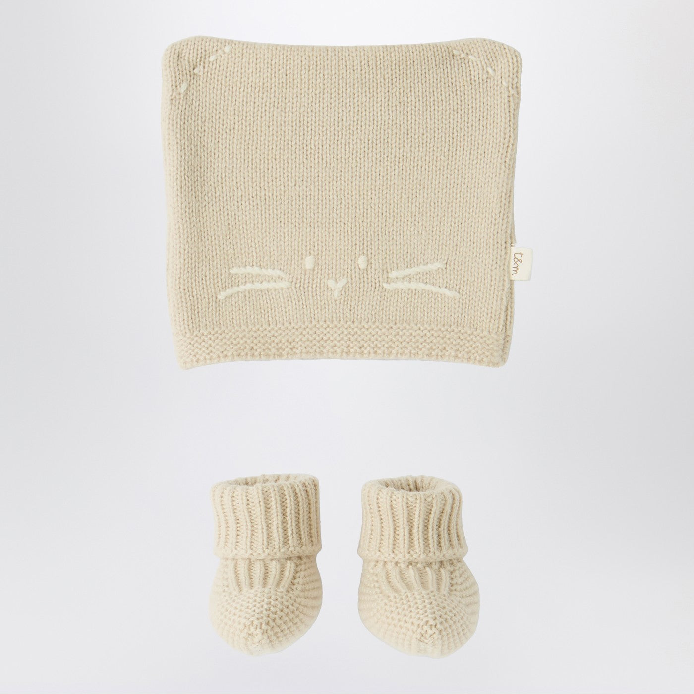 TEDDY & MINOU Set in maglia beige con berretto e scarpe
