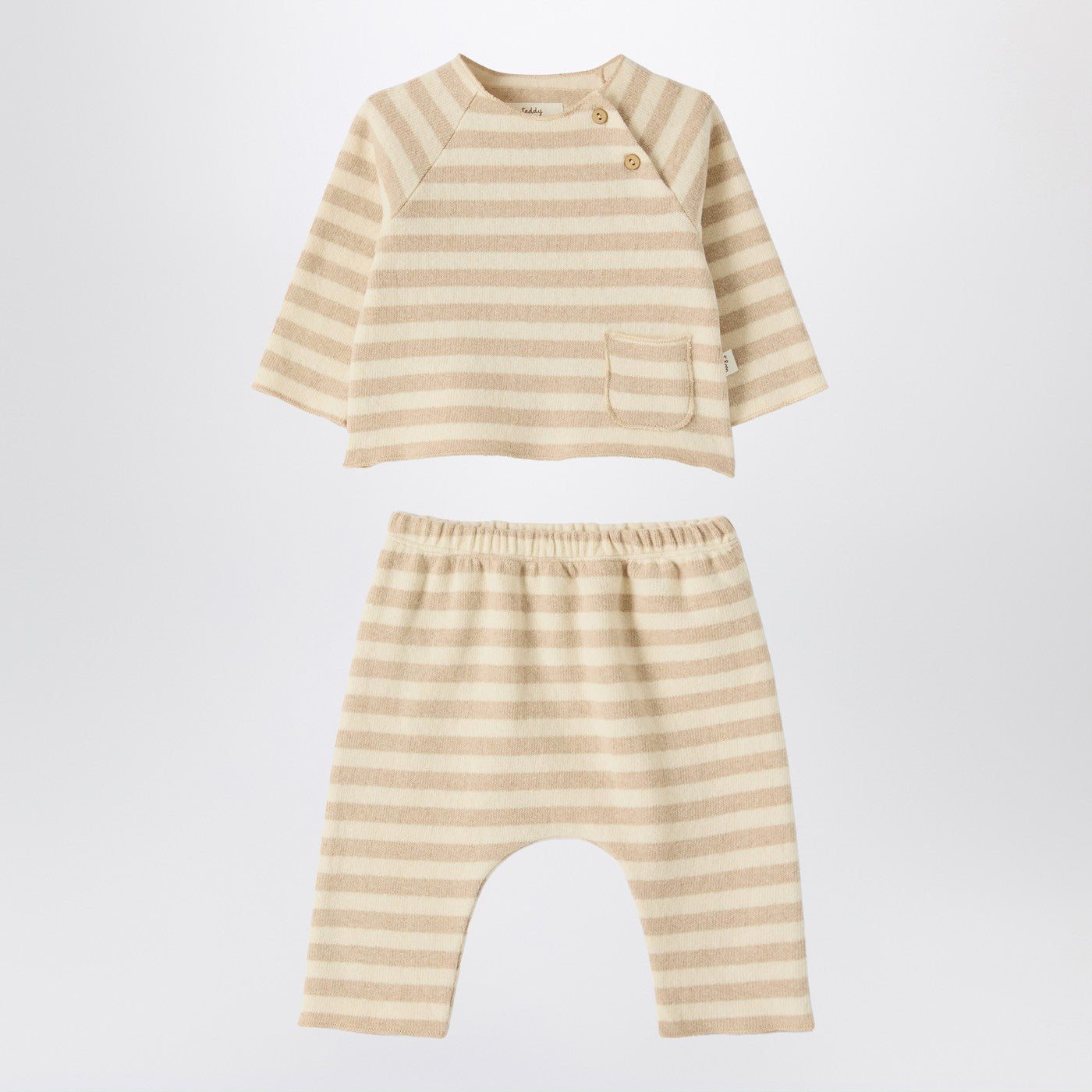 TEDDY & MINOU Completo due pezzi beige in maglia a righe