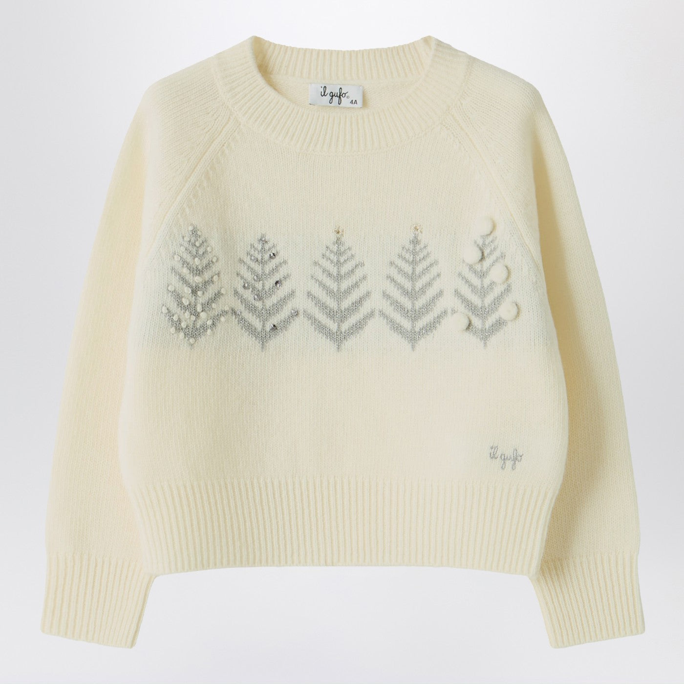 IL GUFO Maglione avorio in lana con ricami e strass
