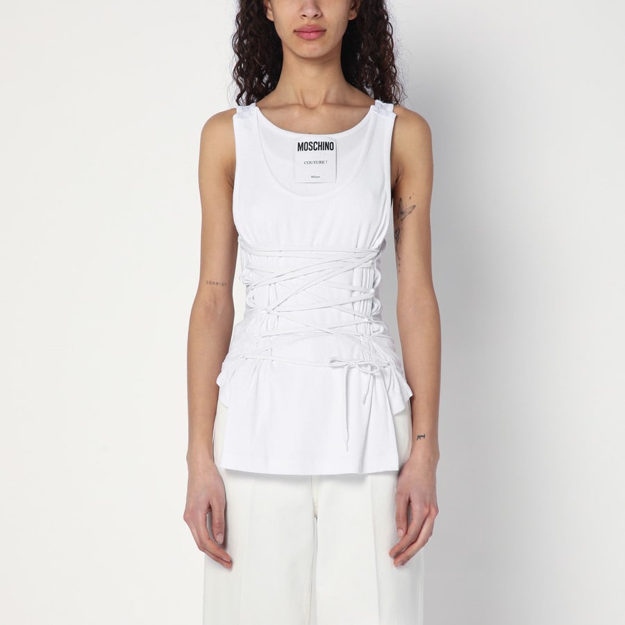Moschino Canotta bianca in cotone con lacci