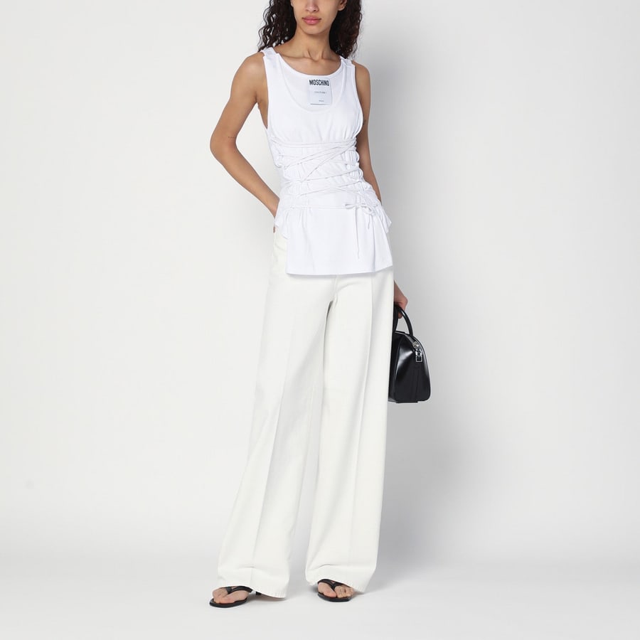 Moschino Canotta bianca in cotone con lacci, view 2
