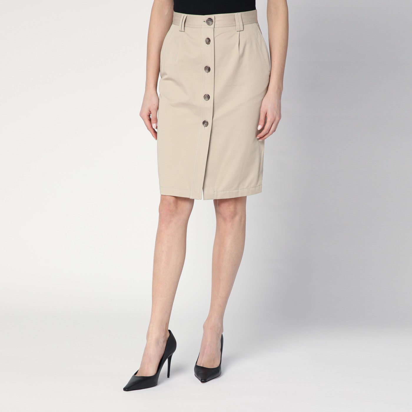 Anine Bing Gonna a tubino beige con bottoni