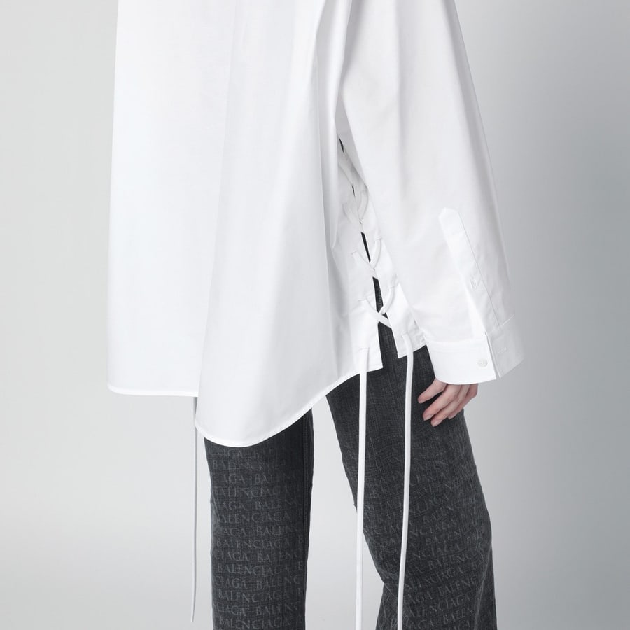 Balenciaga Camicia bianca in cotone con lacci, view 4