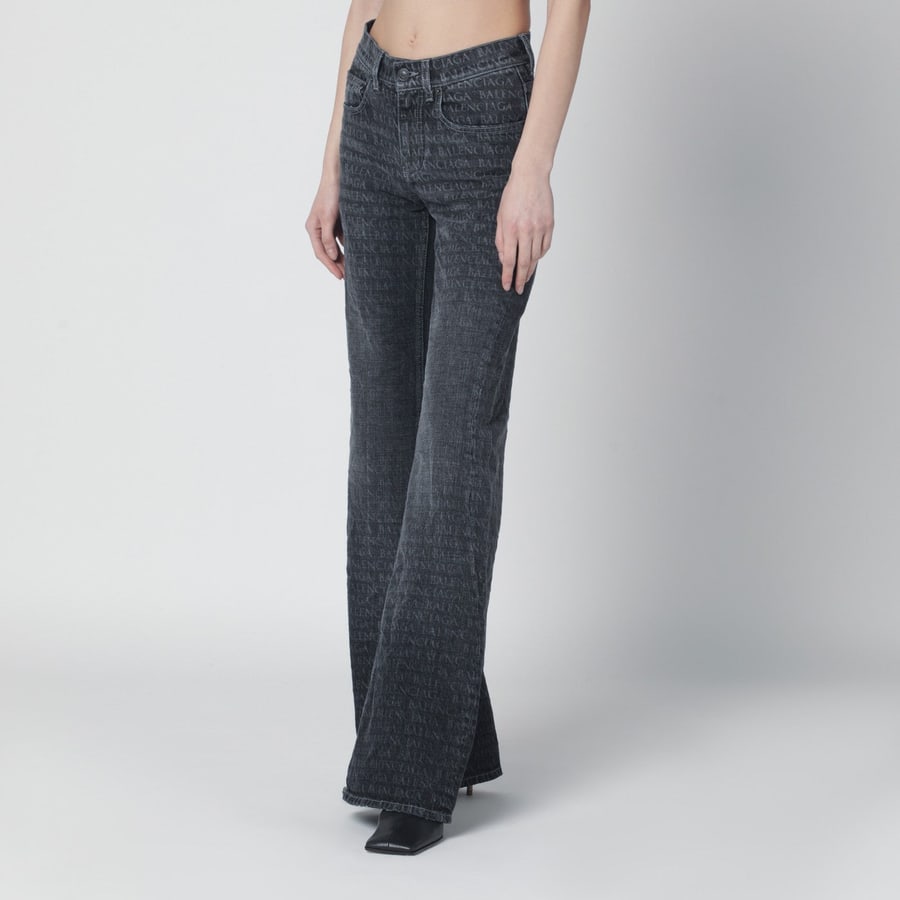 Balenciaga Jeans nero slavato con loghi jacquard, view 2
