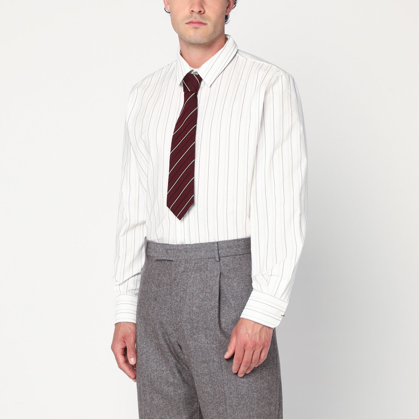 Saint Laurent Camicia Cassandre bianca a righe in cotone