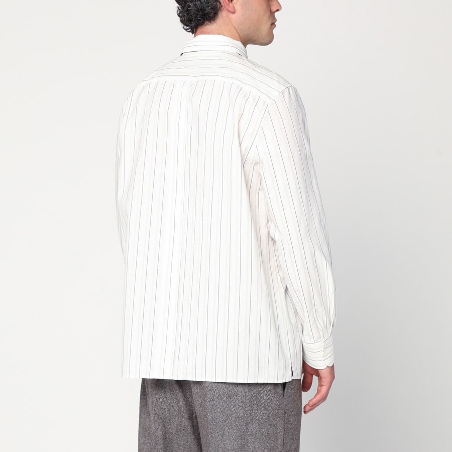 Saint Laurent Camicia Cassandre bianca a righe in cotone, view 3