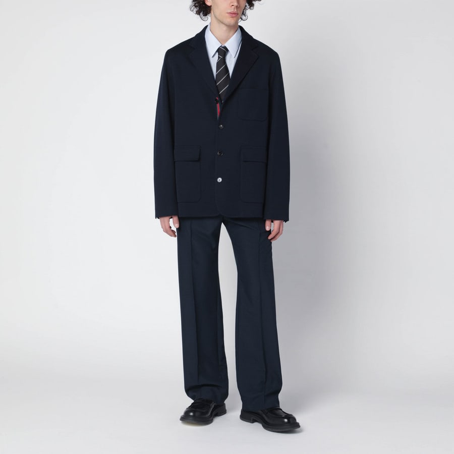 Gucci Giacca monopetto blu in jersey di cotone, view 2