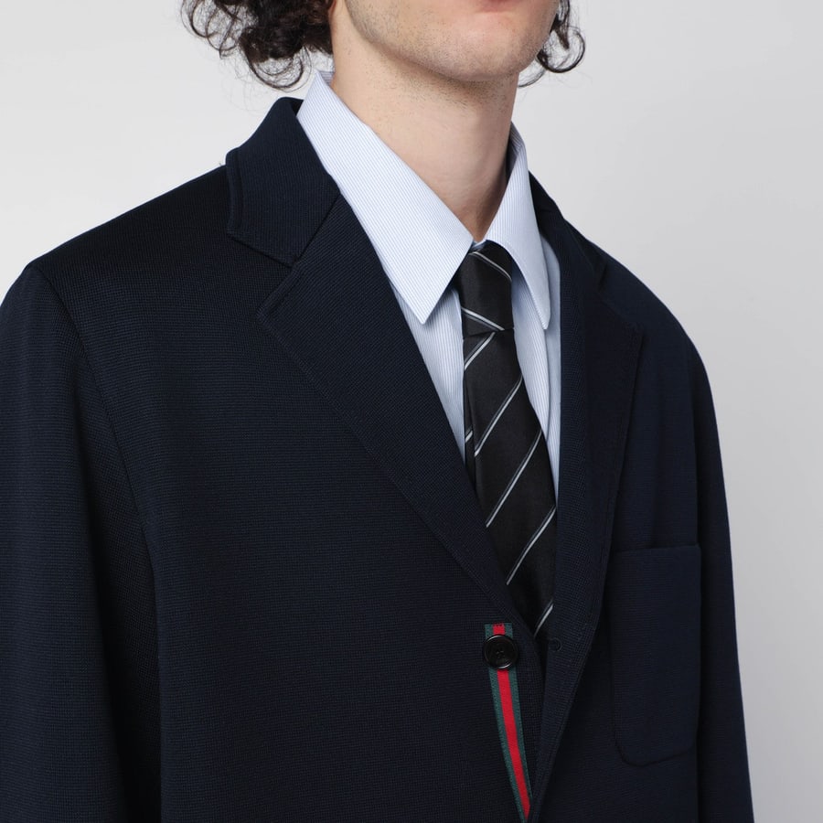 Gucci Giacca monopetto blu in jersey di cotone, view 4