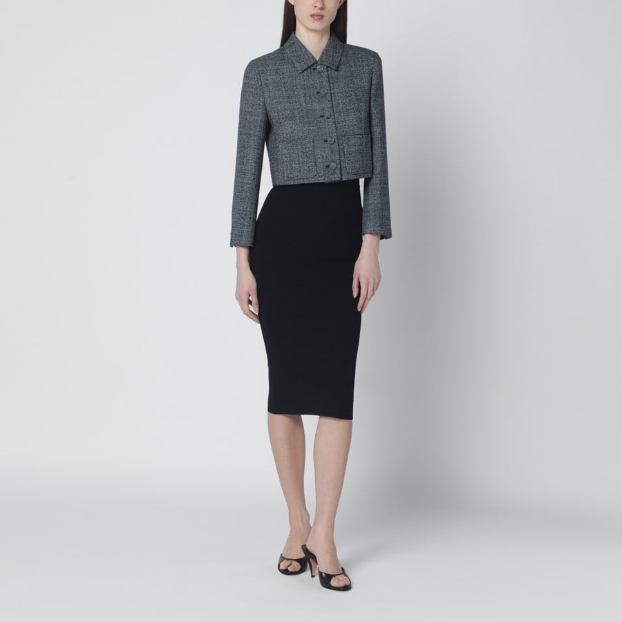 Gucci Giacca cropped con trama bianca/nera in lana, view 2
