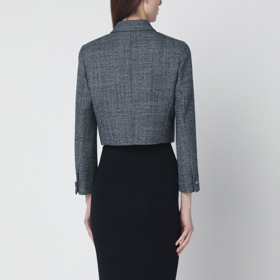 Gucci Giacca cropped con trama bianca/nera in lana, view 3