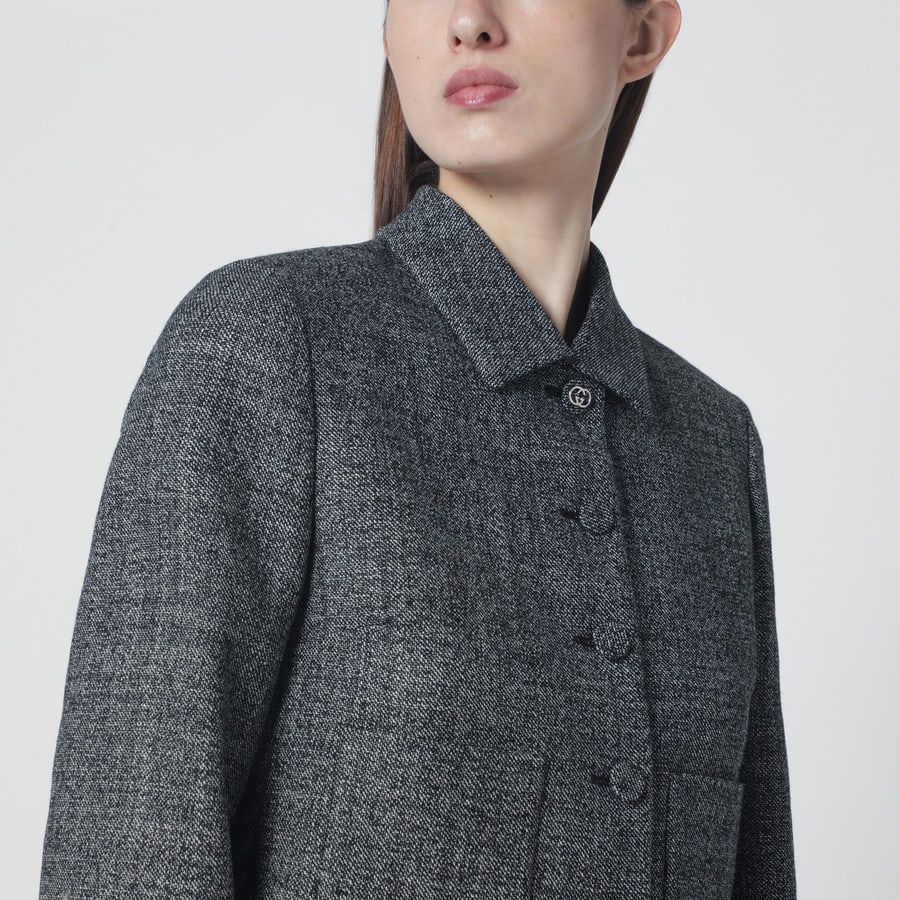 Gucci Giacca cropped con trama bianca/nera in lana, view 4