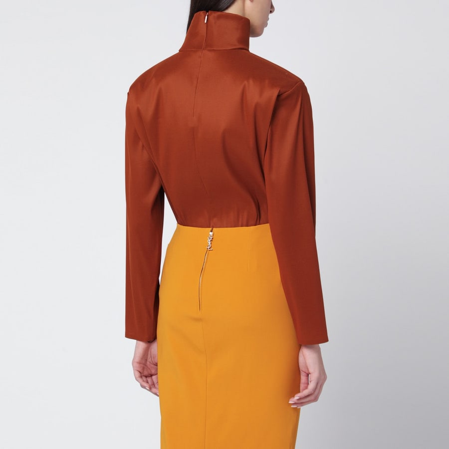 Saint Laurent Blusa color caramello in misto seta, view 3