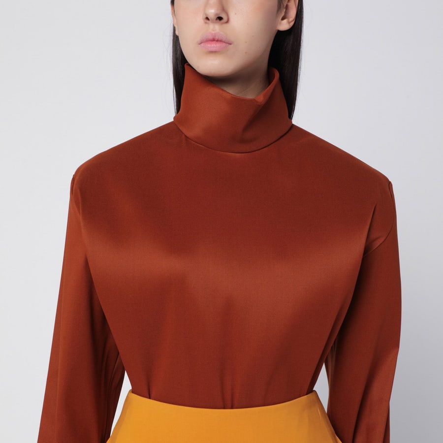 Saint Laurent Blusa color caramello in misto seta, view 4