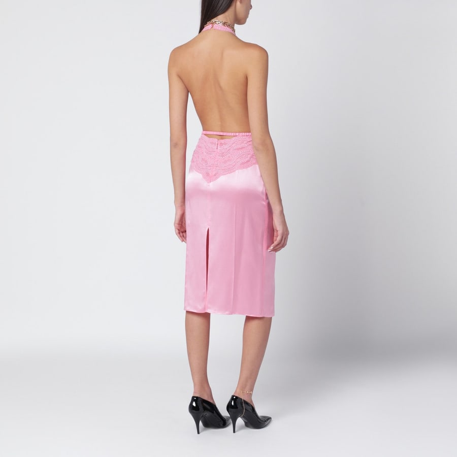Gucci Abito in raso e pizzo rosa, view 3