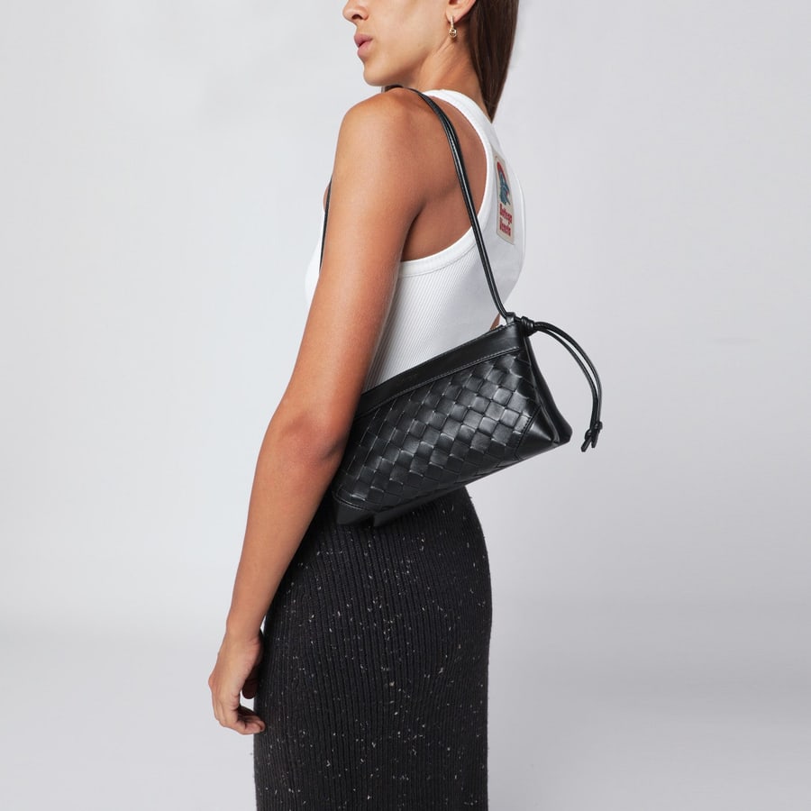 Bottega Veneta Borsa Double Patch nera in pelle e Intrecciato, view 2