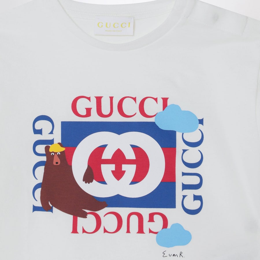 Gucci T-shirt bianca con stampa logo, view 3
